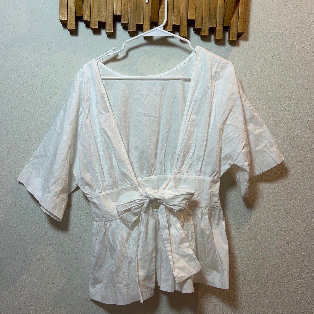 Easy Clothes White Peplum Top Back Bow Tie Flare Sleeve‎ Made in Italy - Picture 5 of 8